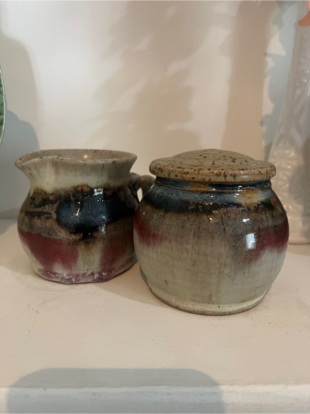 Vintage SignedLeon Kula Hand Made Pottery Creamer And  Sugar Bowl